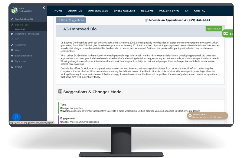 AI content system for dentists