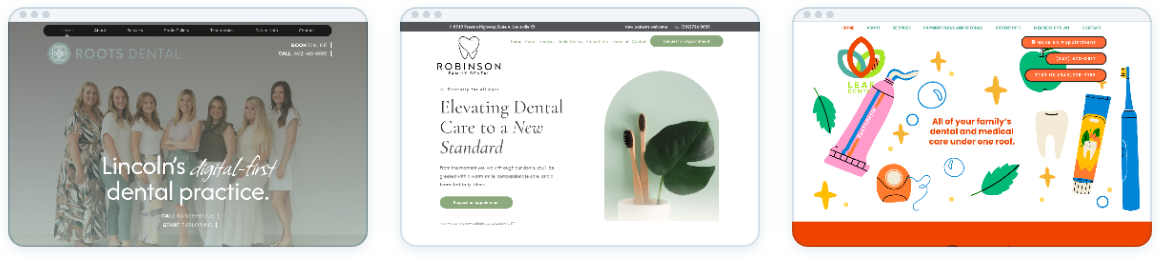 3 of the most recent custom dental website designs from Great Dental Websites™